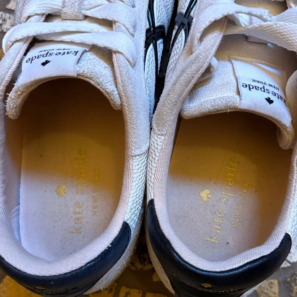 Kate Spade White Suede Sneakers with Black Logo - Picture 5 of 8